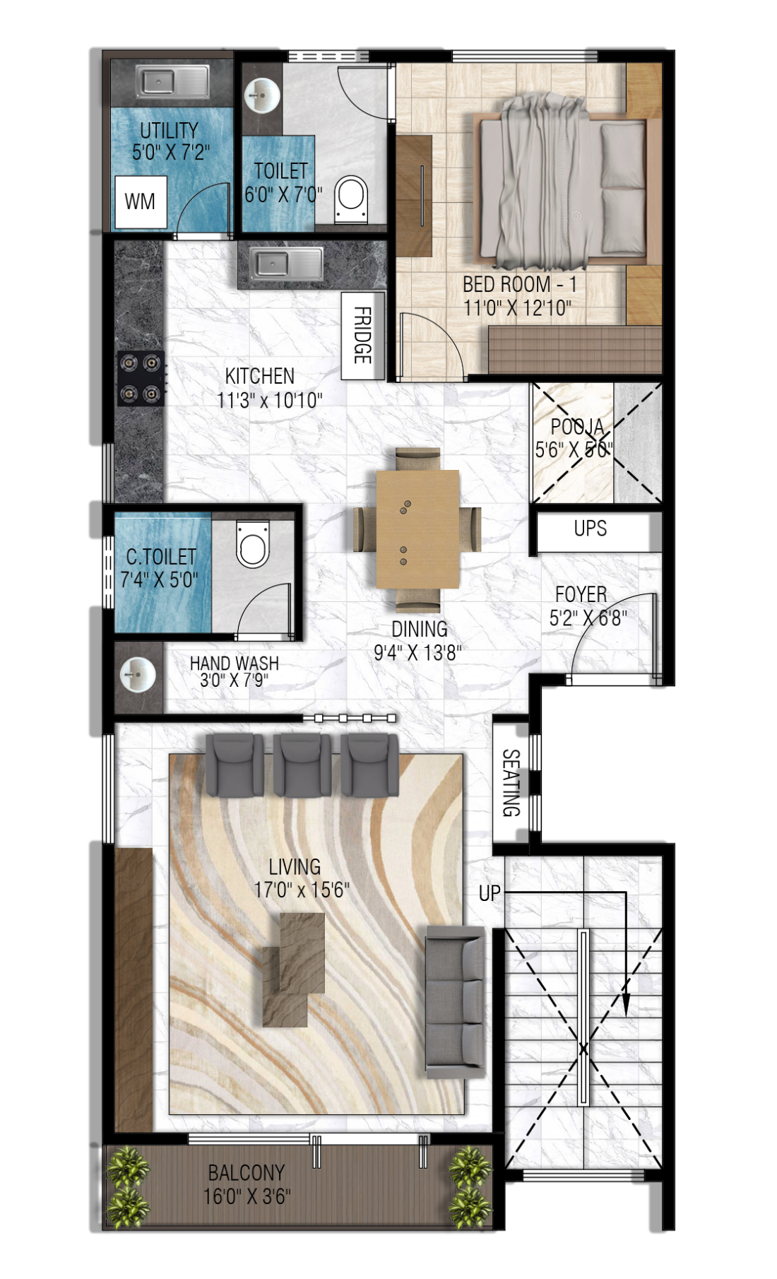 Third Floor Duplex 3BHK Plan